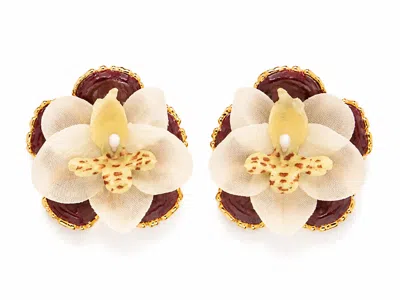 The Pink Reef Women's Purple  Kleo Orchid Stud In Creme