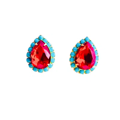 The Pink Reef Women's Red Pear Stud In Ruby