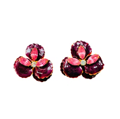 The Pink Reef Women's Red Plum Pansy Stud In Pink