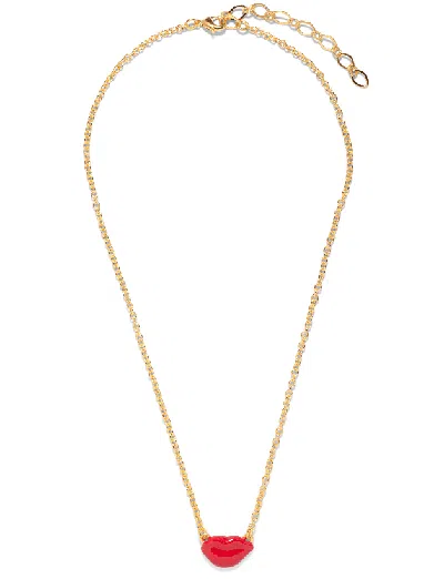 The Pink Reef Women's Red  Hand-painted Kiss Kiss Lips Necklace In Gold