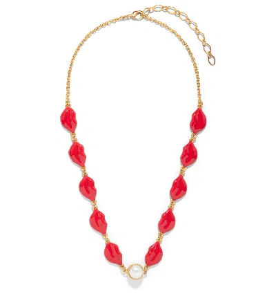 The Pink Reef Women's Red  Hand-painted Kiss Kiss Lips Statement Necklace With Freshwater Pearl