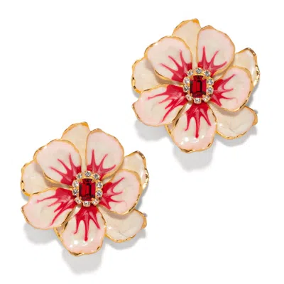 The Pink Reef Women's Red  Large Jewel Box Floral Earrings In Hibiscus