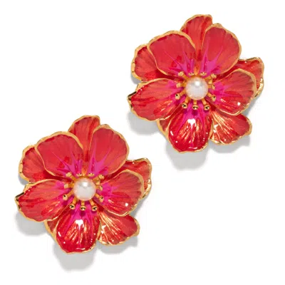 The Pink Reef Women's Red  Large Jewel Box Floral Earrings In Watermelon