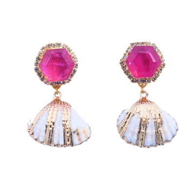 The Pink Reef Women's Red Tourmaline Shell Dangles In Multi