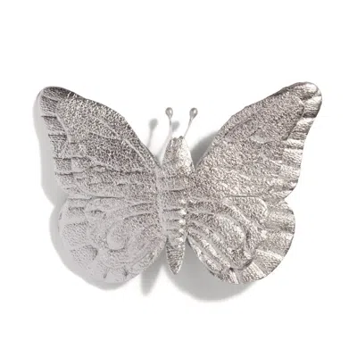The Pink Reef Women's Silver Leather Butterfly French Clip Hair Barrette In Gray