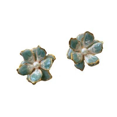 The Pink Reef Women's Small Double Floral In Dusty Blue In Multi