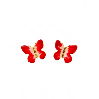 The Pink Reef Women's Small Glassine Butterfly Earrings In Red/pink Pearl