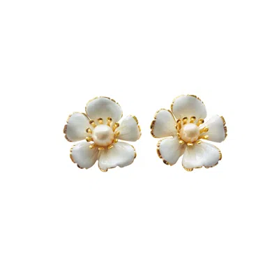 The Pink Reef Women's Small Hand Painted Floral In Bridal White In Gold