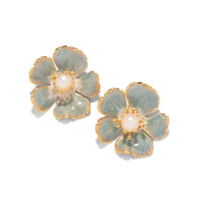 The Pink Reef Women's Small Hand Painted Floral In Dusty Blue