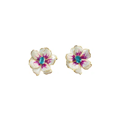 The Pink Reef Women's Small Pearl & Purple Jewel Box Earrings In White