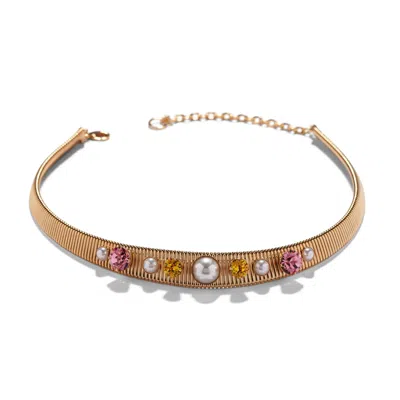 The Pink Reef Women's  & Collar Necklace In Pink & Sunflower Pearl In Burgundy