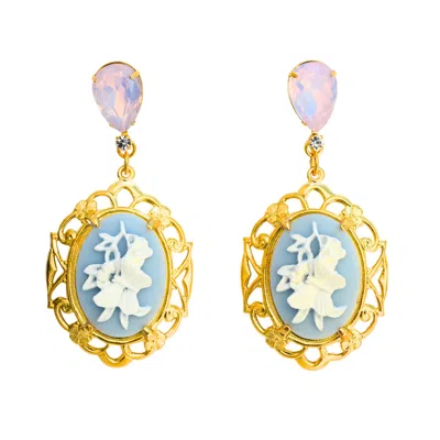 The Pink Reef Women's  Deco Vintage Cameo Earrings In Baby Blue