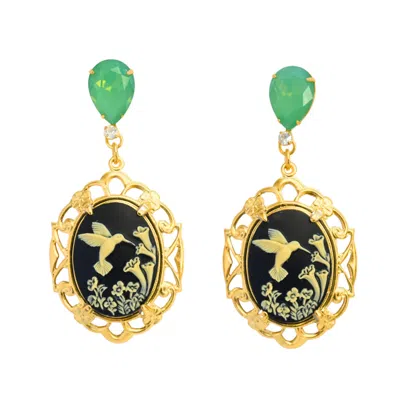 The Pink Reef Women's  Deco Vintage Cameo Earrings In Black In Green