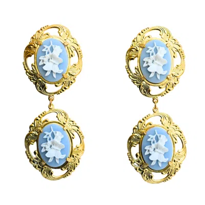 The Pink Reef Women's  Double Portrait Cameo Drops In Baby Blue In Gray