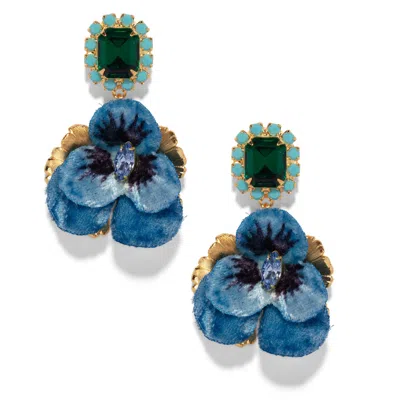 The Pink Reef Women's  Emerald Blue Pansy Earring In Multi