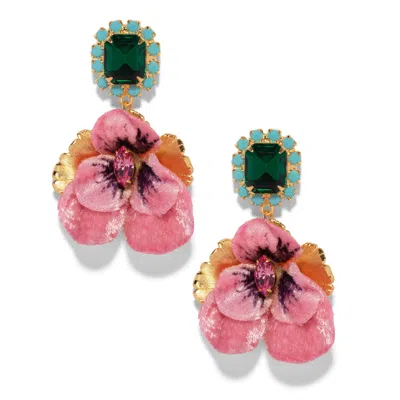 The Pink Reef Women's  Emerald Pink Pansy Earring In Multi