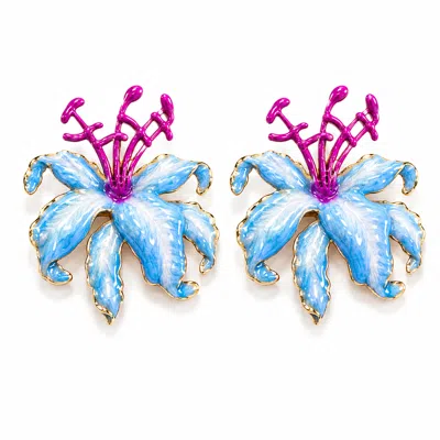 The Pink Reef Women's  Hibiscus Earring In Sea Blue