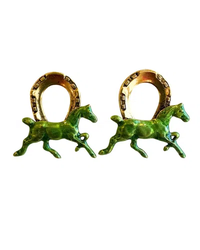 The Pink Reef Women's  Keeneland Horse Earring In Emerald / Green In Multi