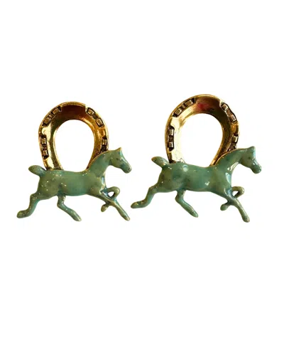 The Pink Reef Women's  Keeneland Horse Earring In Porcelain Blue / Blue In Multi