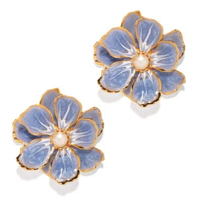 The Pink Reef Women's  Large Jewel Box Floral Earrings In Blue Pearl