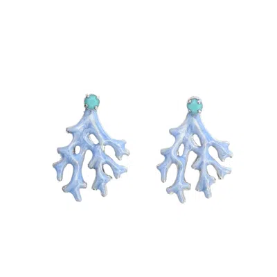 The Pink Reef Women's  Mini Coral Earring In Pearl Sea Blue