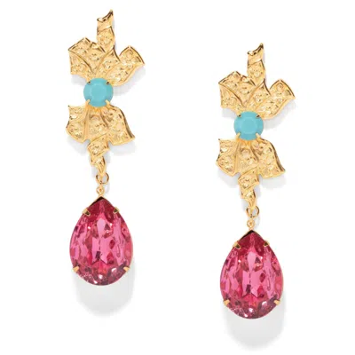 The Pink Reef Women's  Opera Earring In Pink Crystal In Gold