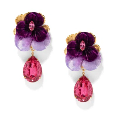 The Pink Reef Women's  Pink Crystal Pansy Earring In Gold