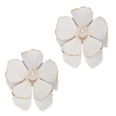 The Pink Reef Women's  Plumeria Earring In White