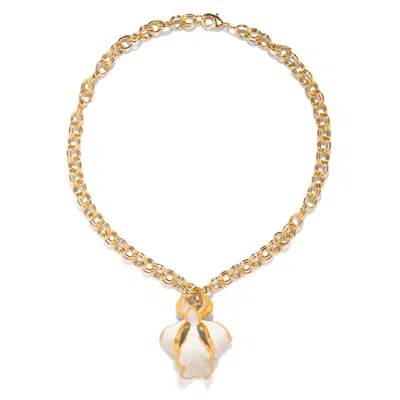 The Pink Reef Women's  Single Sculpted Iris Necklace In White Pearl