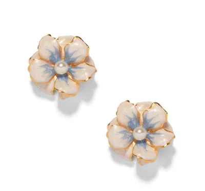 The Pink Reef Women's  Small Double Floral In Pearl & Blue In Neutral