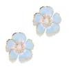 The Pink Reef Women's  Small Hand Painted Floral In Light Blue White Opal