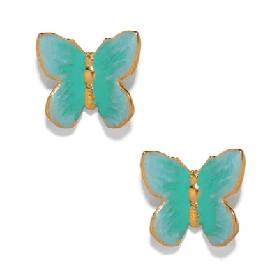 The Pink Reef Women's  Small Sea Blue Glassine Butterfly In Green