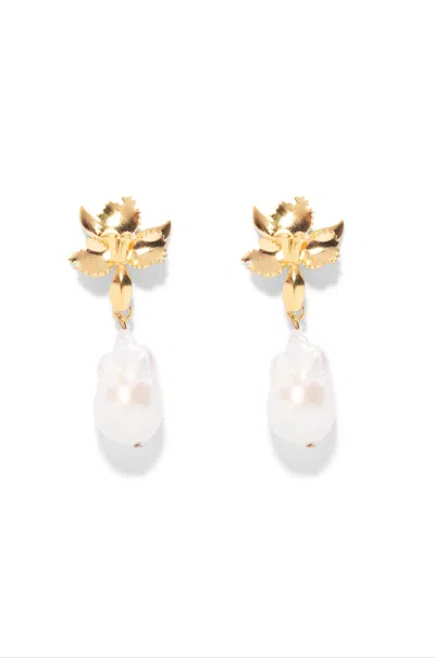 The Pink Reef Women's  Tiny Golden Orchid With Baroque Pearl