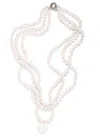 The Pink Reef Women's  Triple Strand Pearl Necklace With White Heart