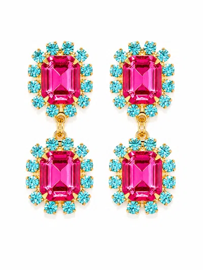 The Pink Reef Women's  Twin Gem Earring In Bright Pink