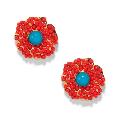 The Pink Reef Women's  Vintage Inspired Valencia Earring In Red Coral In White