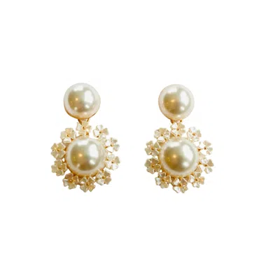 The Pink Reef Women's White Floral Circle Drop Earring In Gold