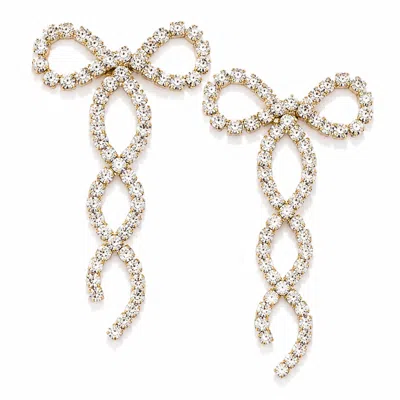 The Pink Reef Women's White  Crystal Ribbon Bow Earring