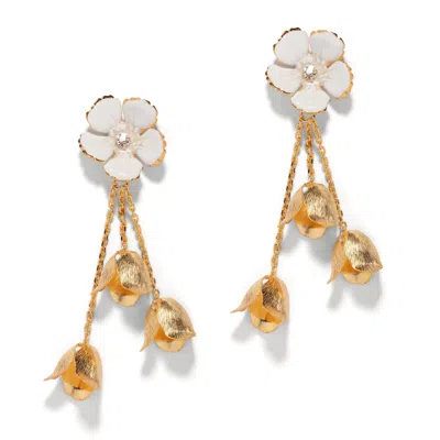 The Pink Reef Women's White  Hand Painted Bells Earring In Gold