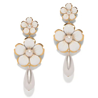 The Pink Reef Women's White  Hand Painted Dogwood Earring