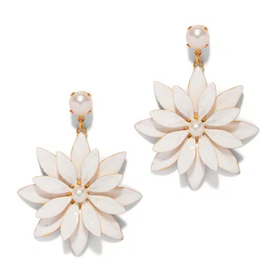 The Pink Reef Women's White  Hand Painted Pearl Azalea Earring
