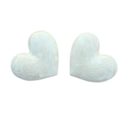 The Pink Reef Women's White  Oversized Puff Heart Stud In Pearl