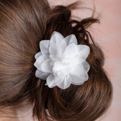 The Pink Reef Women's White  Silk Ivory Dahlia French Clip Hair Barrette