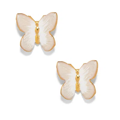 The Pink Reef Women's White  Small Pearl Glassine Butterfly In Gold