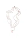 The Pink Reef Women's White  Triple Strand Pearl Necklace With Light Pink Heart