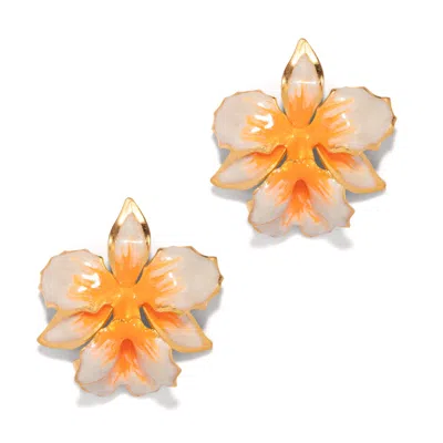 The Pink Reef Women's White  Vanilla Orchid In Neon Orange & Pearl