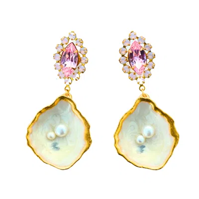 The Pink Reef Women's White / Yellow  Pearl Oyster In Gold