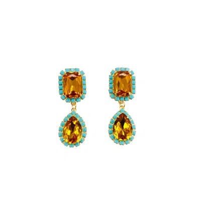 The Pink Reef Jewel Drop Neon Earrings In Orange