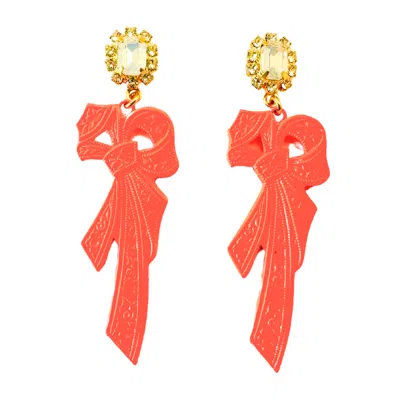 The Pink Reef Women's Yellow / Orange  Hand-painted Retro Bow In Neon Orange In Red