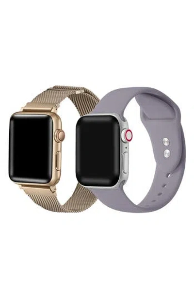 The Posh Tech 2-pack Silicone & Stainless Steel Apple Watch® Watchbands In New Gold/lilac